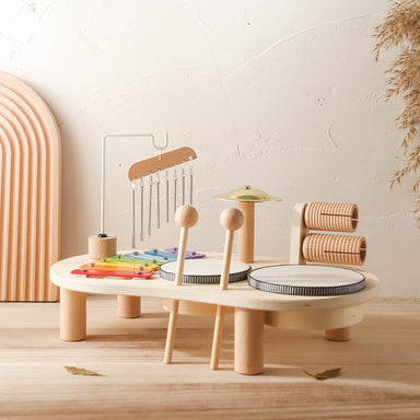 Wooden music table for kids – xylophone, drums and cymbals | Musical toy