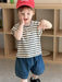 Striped shirt & denim shorts set – soft cotton mix, elastic waistband | unisex baby outfit