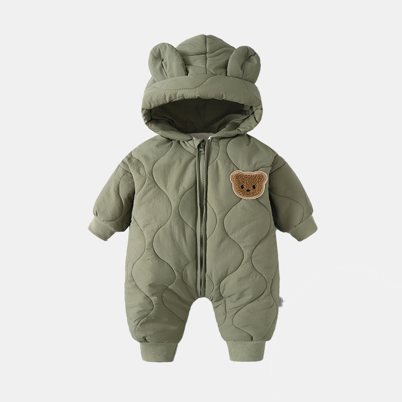 Baby onesie with bear ears – warm, fleece-lined, easy zip | unisex babygrow
