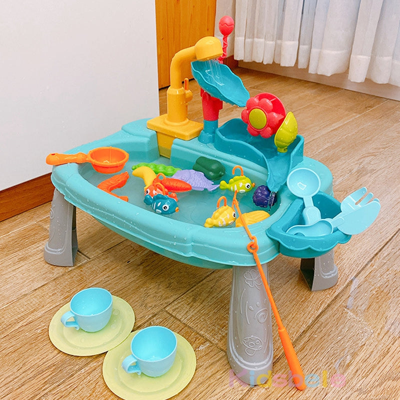 Water play toy sink with fishing game – flowing water, accessories | for kids