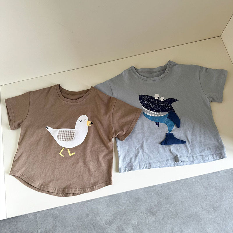 Kids' animal print t-shirt – shark or seagull design | Soft cotton for baby & toddler