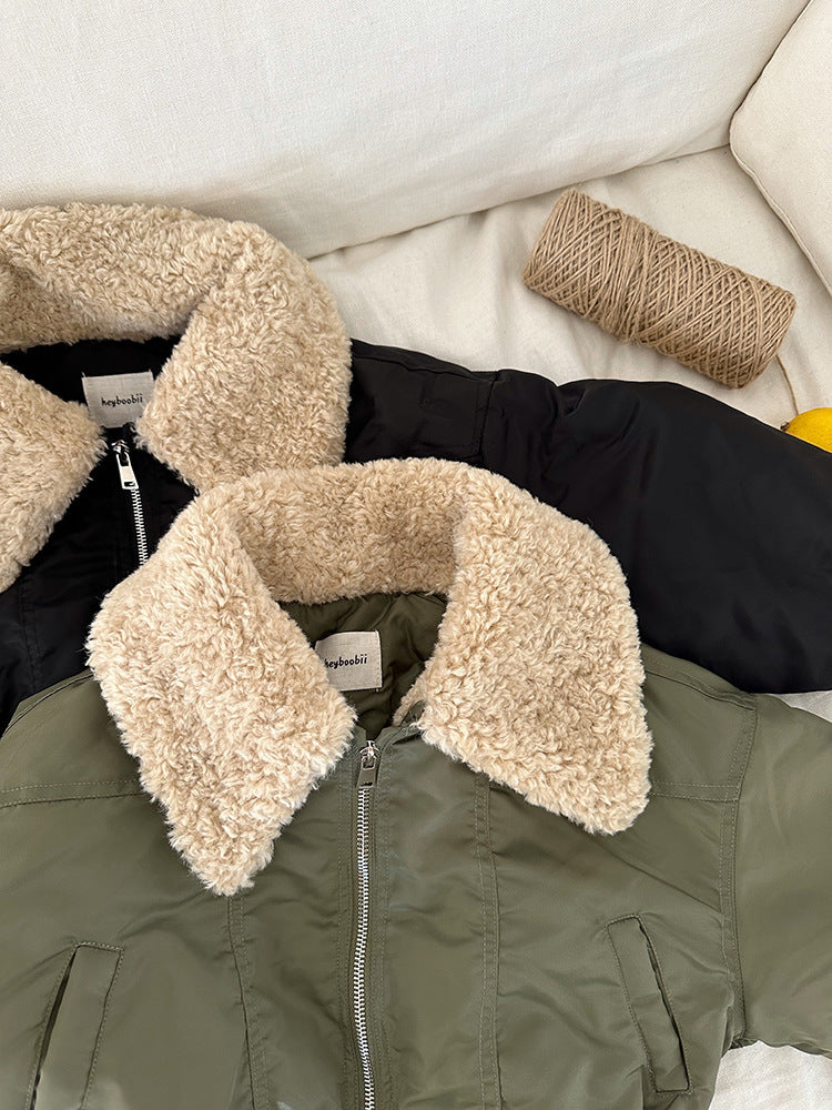 Bomber jacket with teddy collar – elasticated cuffs, zip fastening | Girls