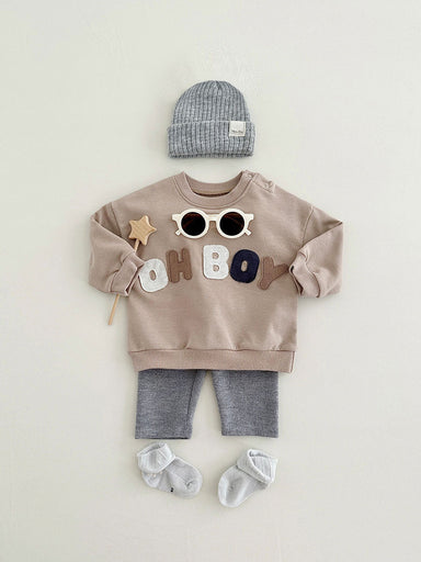 Baby clothing set with jumper and leggings – soft cotton, neutral tones | boys