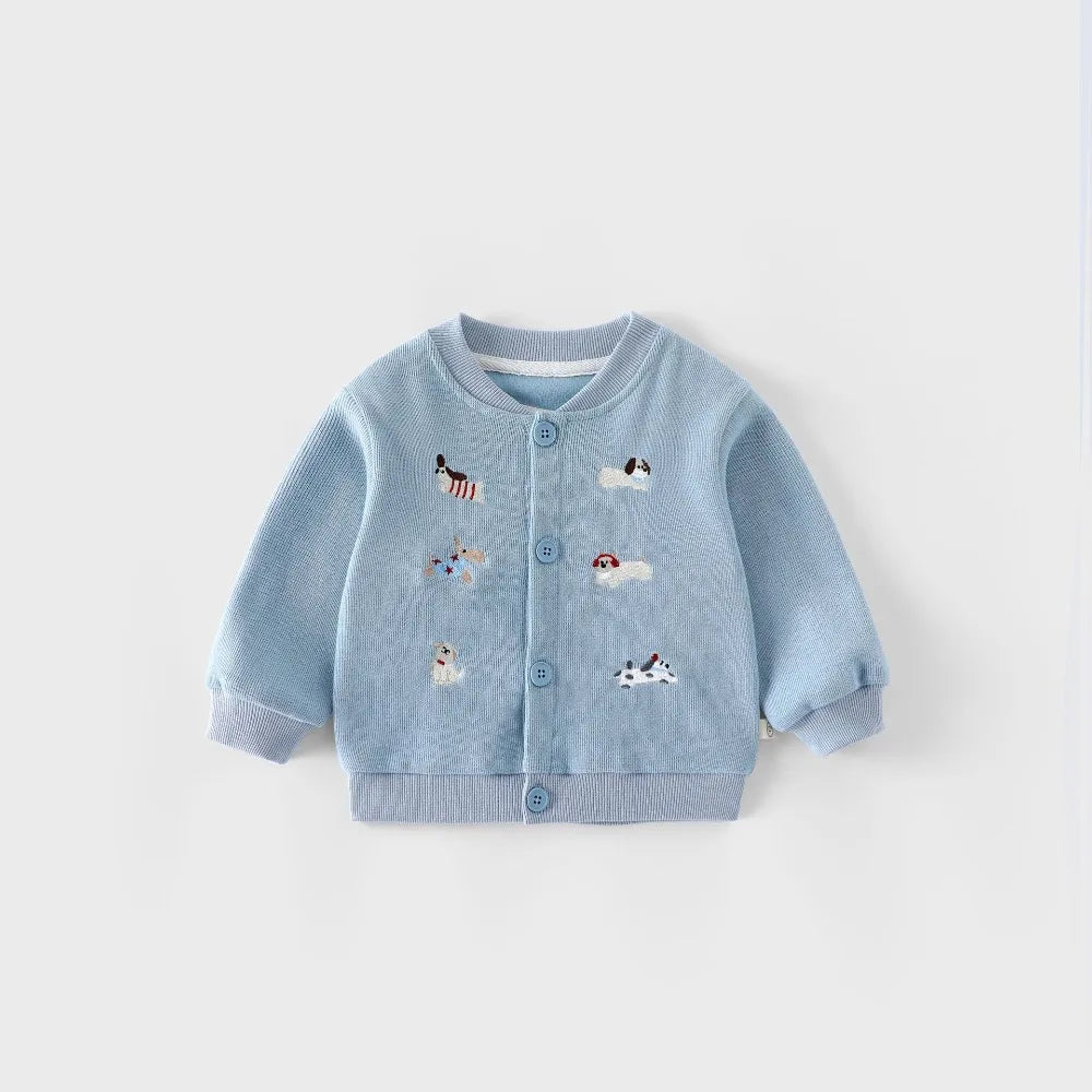 Baby & toddler baseball jacket – dog embroidery, button fastening | autumn