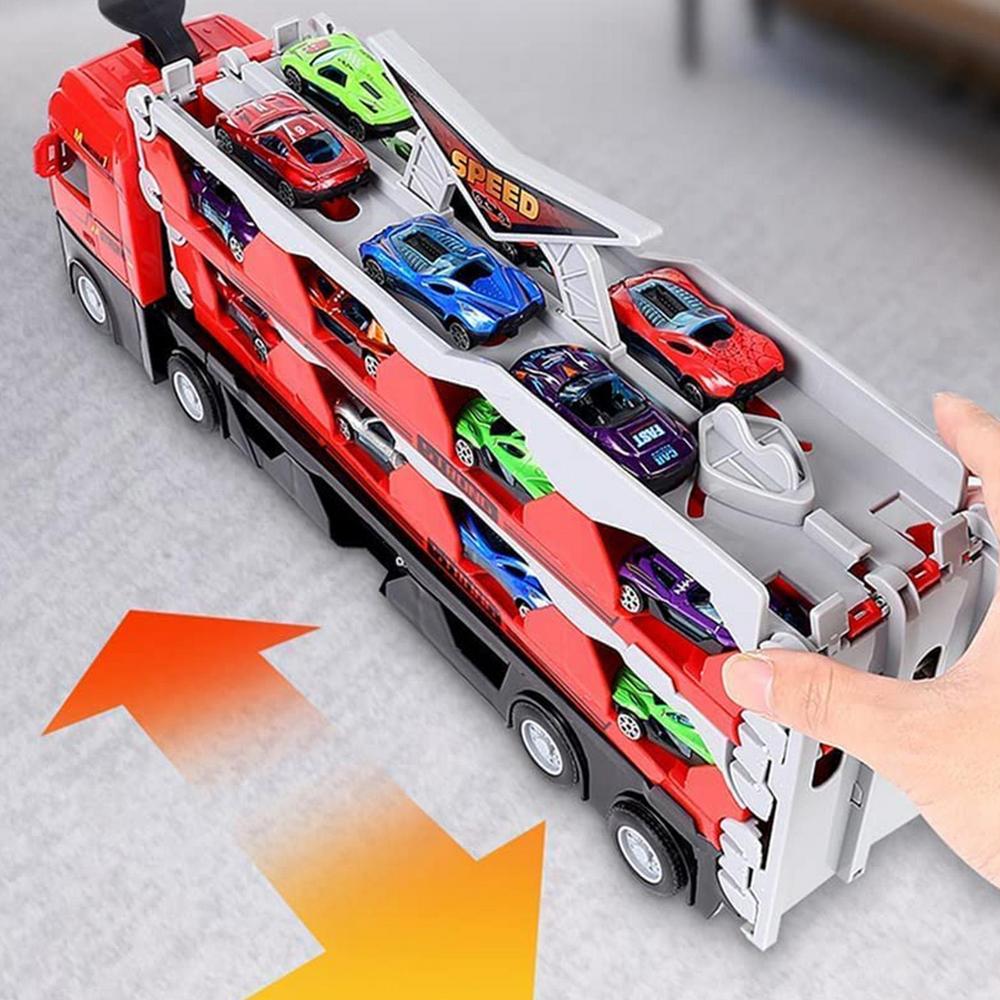 Toy transport truck with 8 miniature cars – durable, realistic design | kids 3+