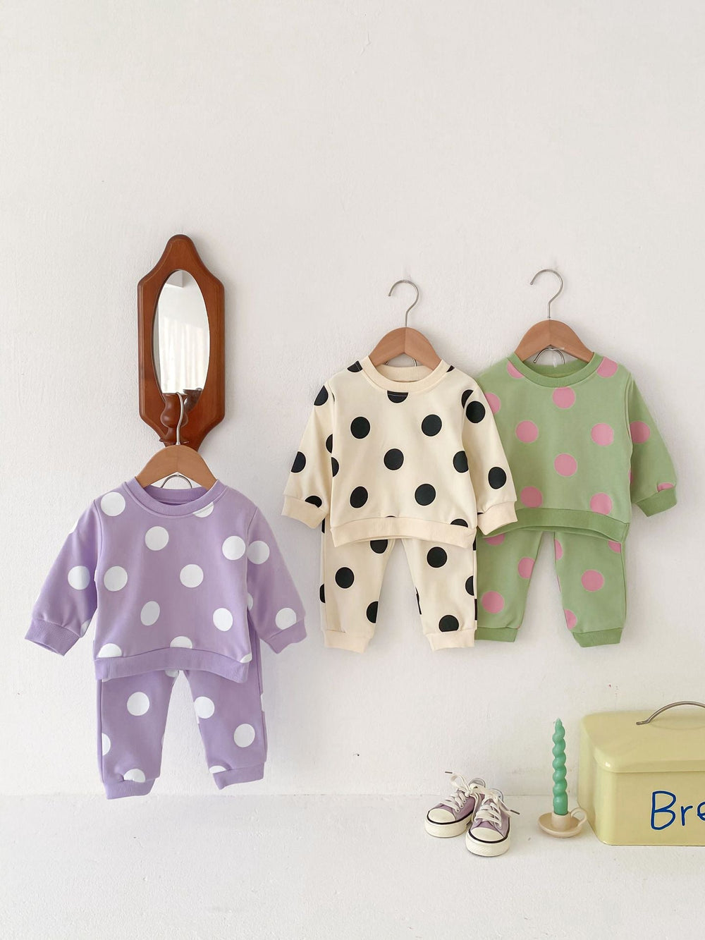 Polka dot tracksuit with soft cotton – comfy fit, elastic waist | girls