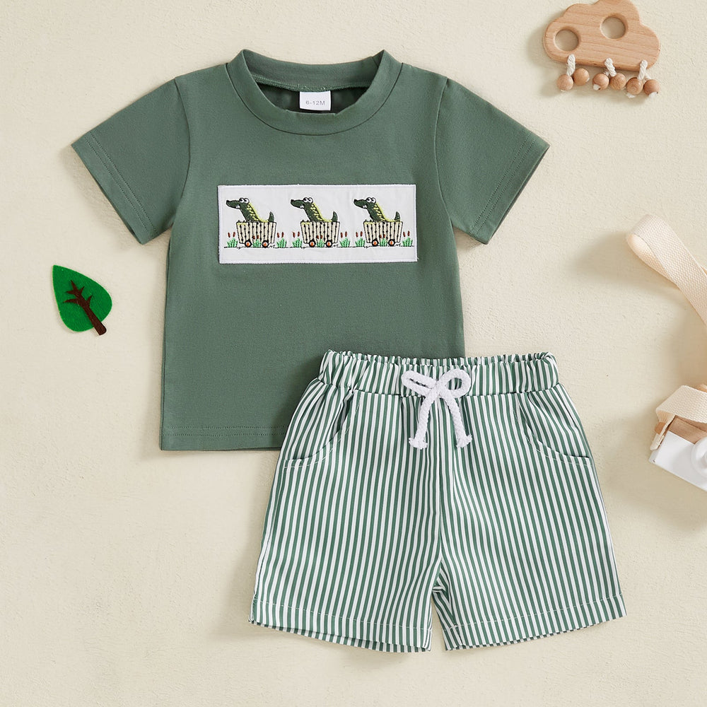 Summer set with printed t-shirt and striped shorts – soft, breathable | Baby & toddler