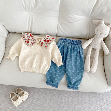 Denim trousers with bow detail – soft cotton, elasticated waist | girls