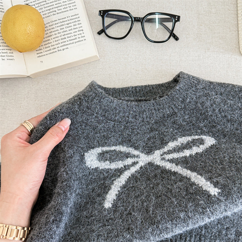 Knitted jumper with bow detail – soft, warm cotton knit | girls