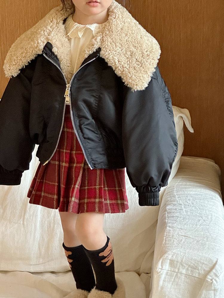 Bomber jacket with teddy collar – elasticated cuffs, zip fastening | Girls