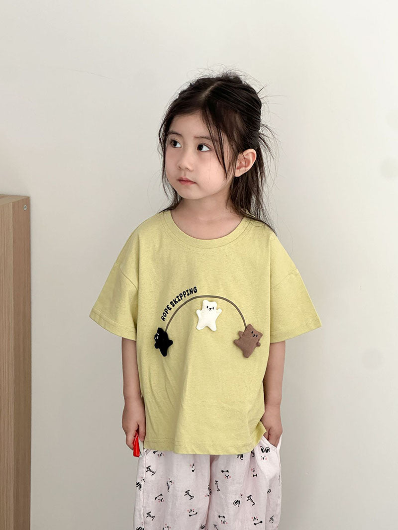 3D bear t-shirt with playful jumping design – soft cotton, comfort fit | kids tops