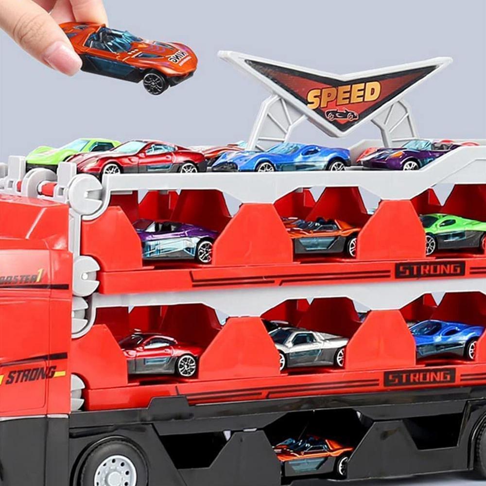 Toy transport truck with 8 miniature cars – durable, realistic design | kids 3+