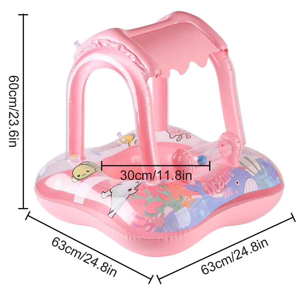 Baby swim float with sun canopy – stable, inflatable design | toddler float