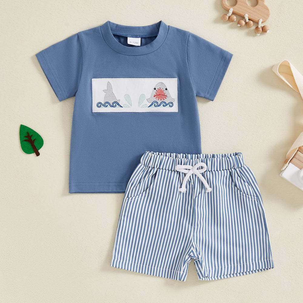 Summer set with printed t-shirt and striped shorts – soft, breathable | Baby & toddler