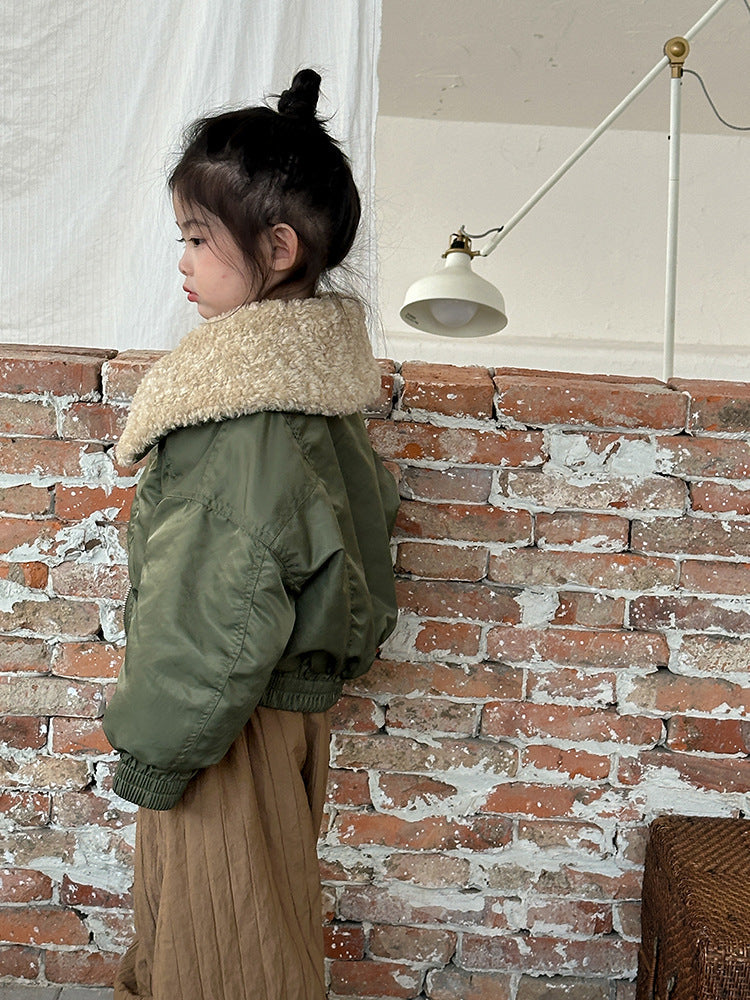 Bomber jacket with teddy collar – elasticated cuffs, zip fastening | Girls