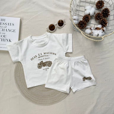 Baby set with vintage motorbike print – soft cotton, two-piece | Unisex summer outfit