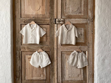 Baby summer set with linen shirt and shorts – breathable, elastic waist | 0–3 years