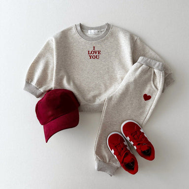 Cotton jogging set with heart embroidery – soft, elastic waist | baby to kids