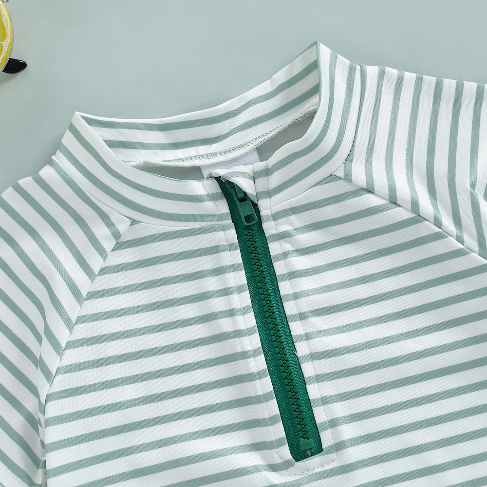 UV swimsuit with long sleeves and sun hat – striped design, UPF50+, quick-drying | kids swimwear