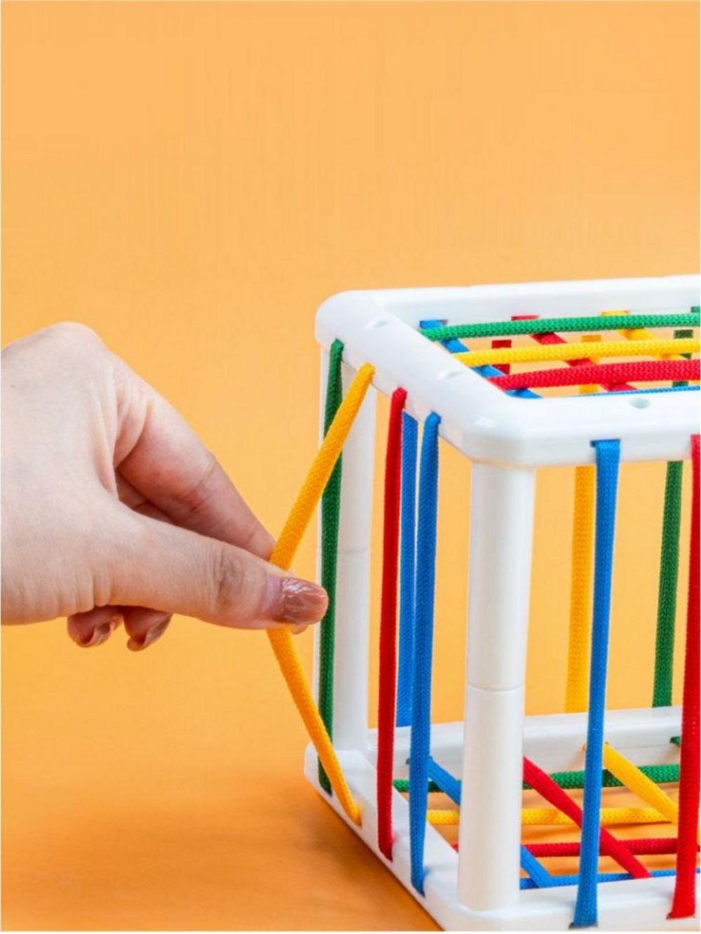 Sensory shape cube – motor skills, BPA-free, flexible bands | Montessori toy