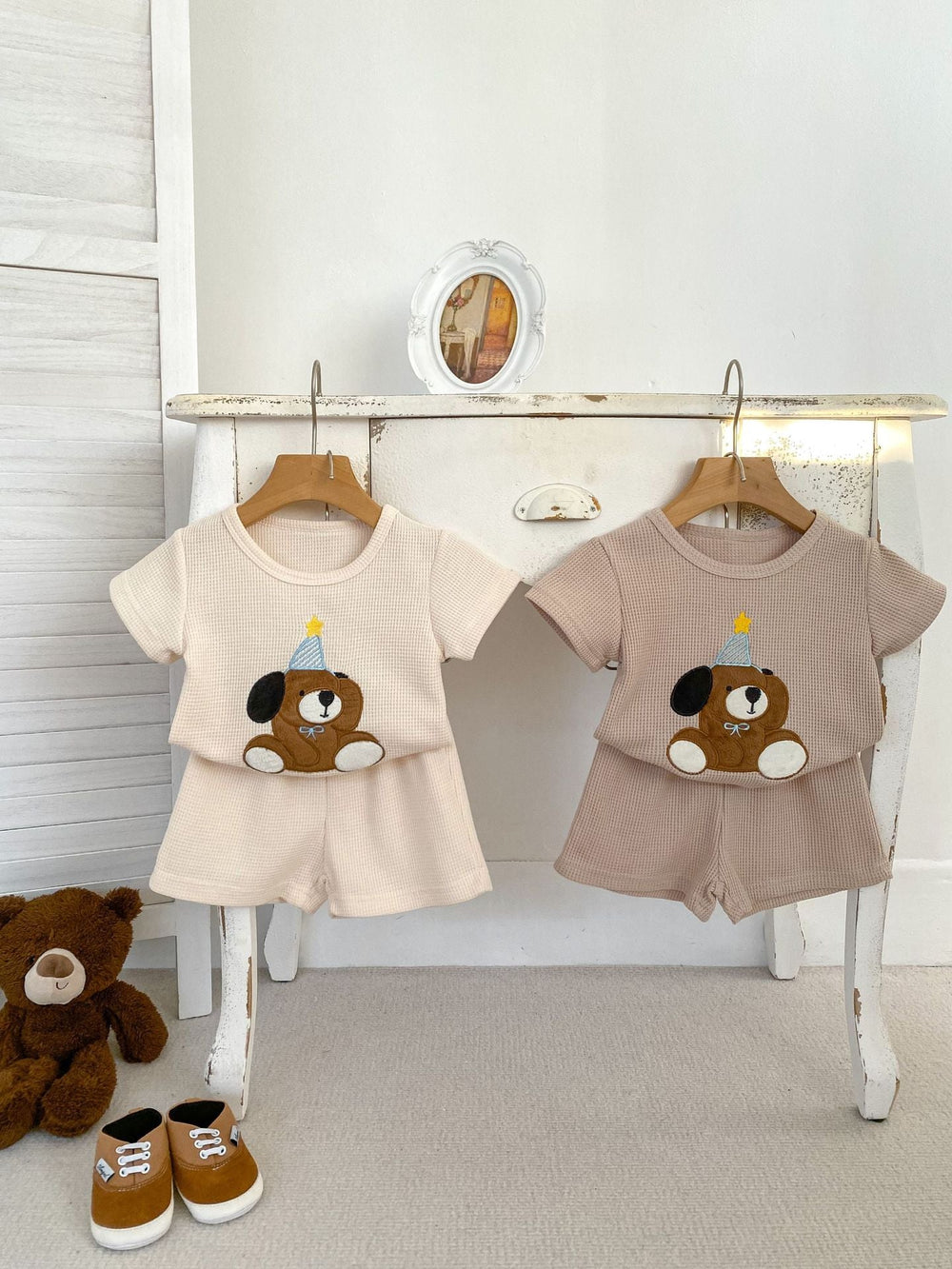 Two-piece summer outfit with bear print – soft cotton, elastic waistband | girls and boys