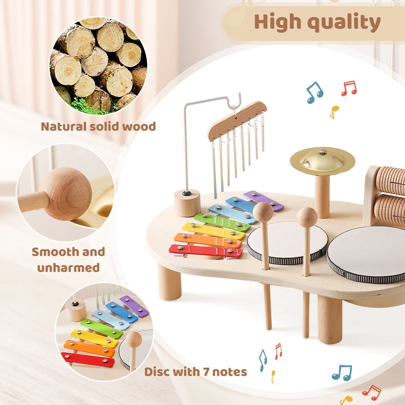Wooden music table for kids – xylophone, drums and cymbals | Musical toy