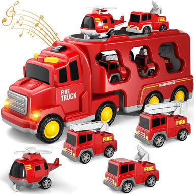 Truck playset with fire, police or construction design – mini vehicles, sound, storage | kids