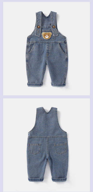 Denim dungarees with bear design – adjustable straps, soft denim | baby & toddler