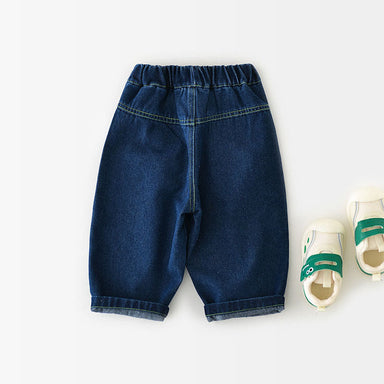 Boys' denim jeans with car embroidery – elastic waistband, soft cotton | Toddlers