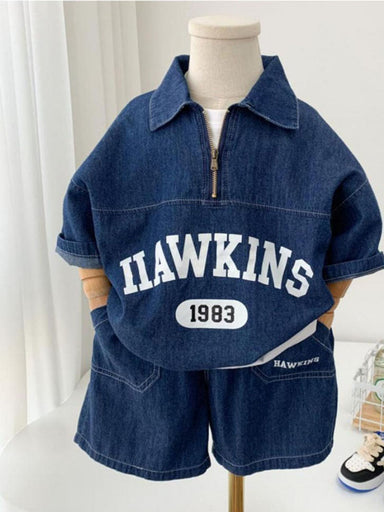 Denim shorts and jumper set – soft denim, elastic waistband | kids