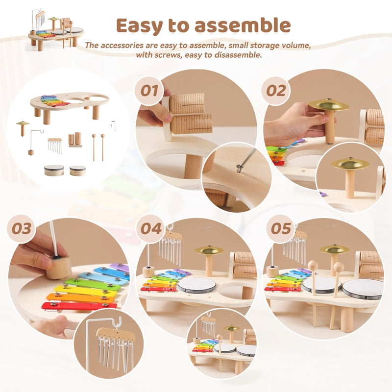 Wooden music table for kids – xylophone, drums and cymbals | Musical toy
