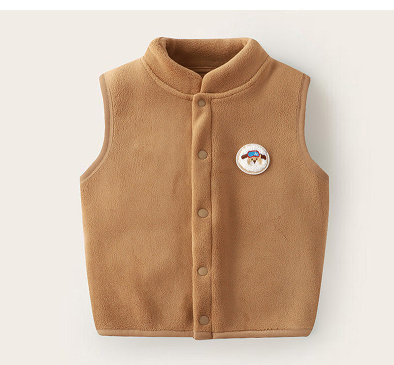 Fleece gilet keeps kids warm – soft, zip, dog print | unisex bodywarmer