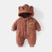 Baby onesie with bear ears – warm, fleece-lined, easy zip | unisex babygrow
