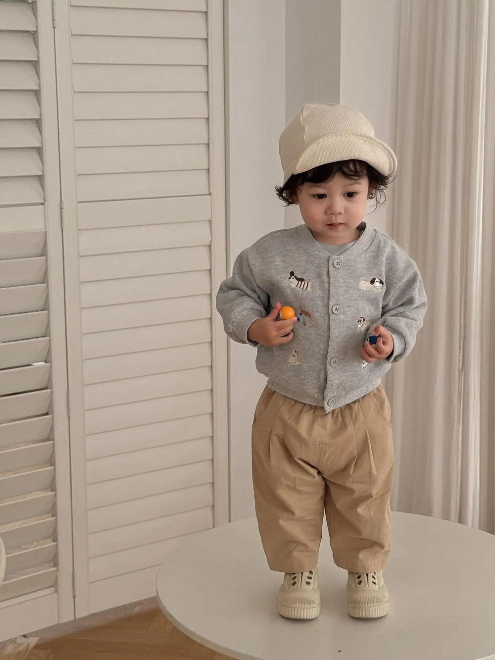 Baby & toddler baseball jacket – dog embroidery, button fastening | autumn