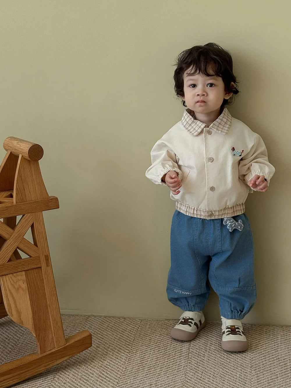 Baby and toddler baseball jacket with patchwork design – elastic cuffs | unisex autumn wear