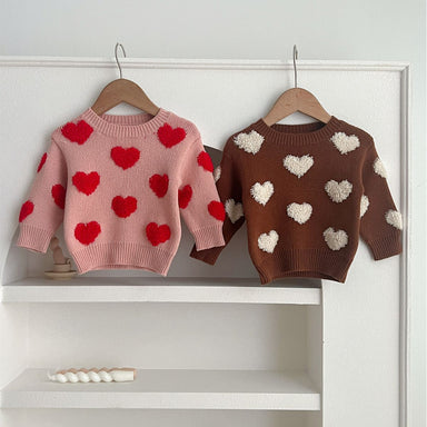 Knitted children's jumper with hearts – soft, warm, comfortable fit | for babies & toddlers