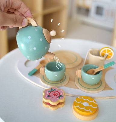 Wooden high tea play set – pastel colours, 15 pieces, age 3+ | girls and boys