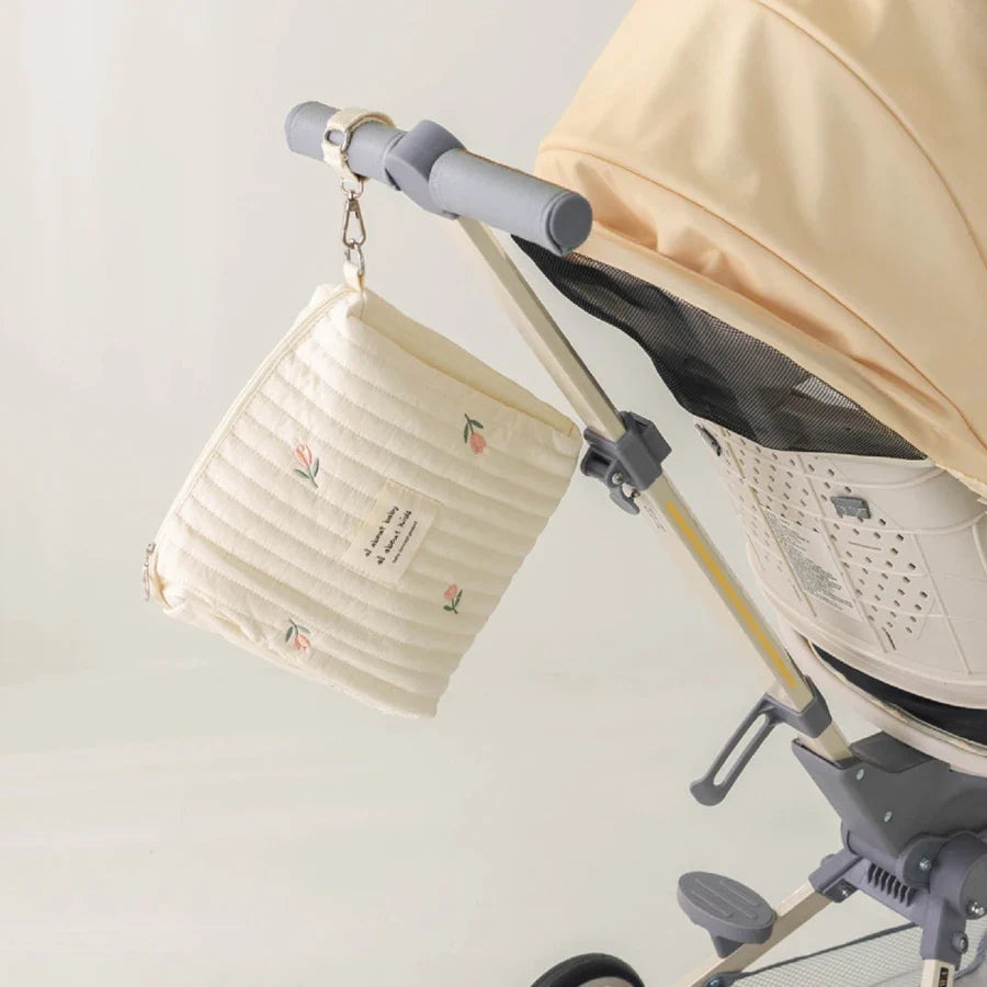 Nappy bag with embroidered print – compact, zip fastening, lightweight | For mums