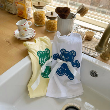 Baby T-shirt with teddy bear print – soft cotton, satin bow detail | Girls