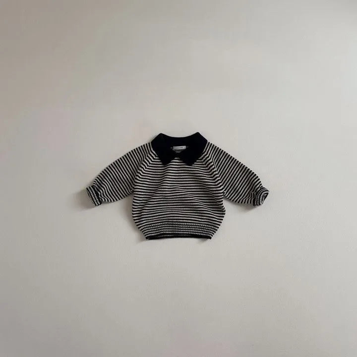 Striped polo jumper in soft cotton – classic collar, unisex fit | kids tops