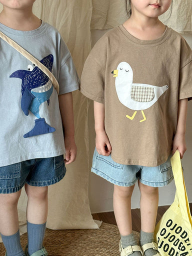 Kids' animal print t-shirt – shark or seagull design | Soft cotton for baby & toddler
