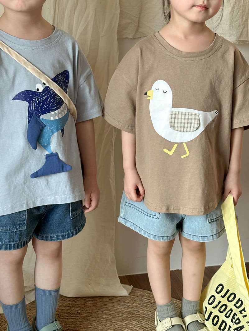 Kids' animal print t-shirt – shark or seagull design | Soft cotton for baby & toddler