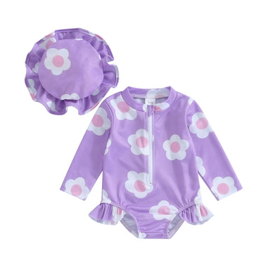 Baby girls' swim romper offers UV protection – floral print, quick-drying, zip back | swimwear