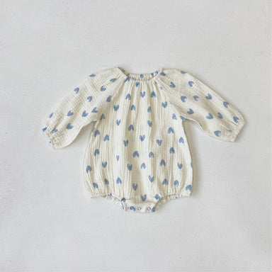 Baby romper with heart print – 100% cotton, long sleeves | 0–2 years