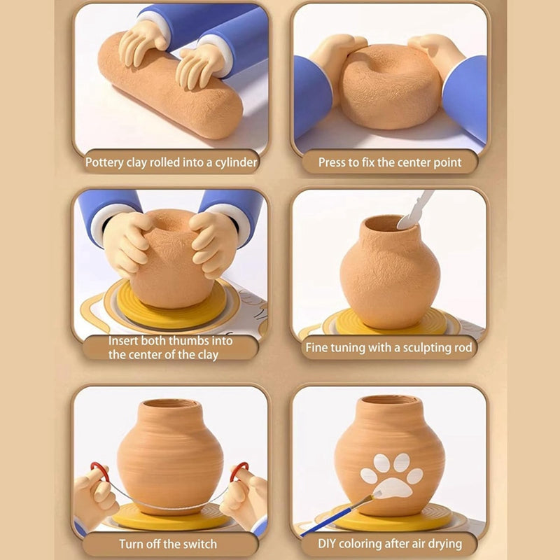 Kids pottery set with spinning wheel – clay, paint & tools | ages 3+