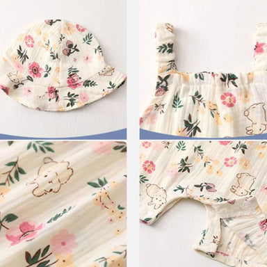 Sleeveless babygrow with sun hat – lightweight, breathable, easy-change | Summer outfit