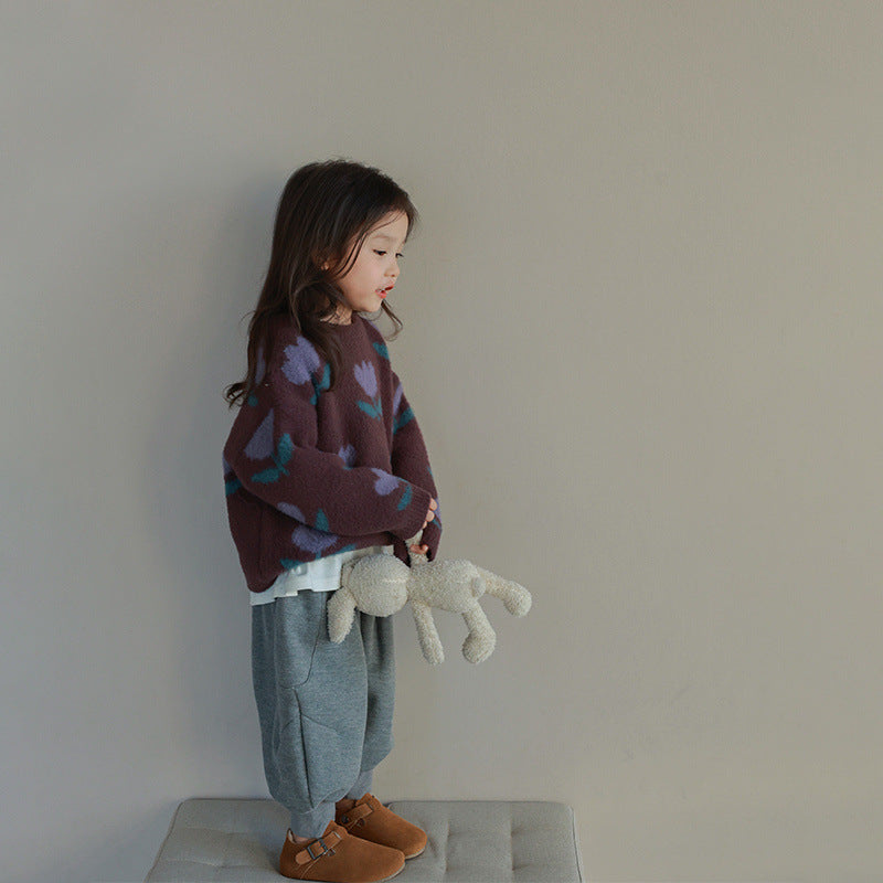 Girls' jumper with tulip print – soft, comfortable cotton | kids clothing