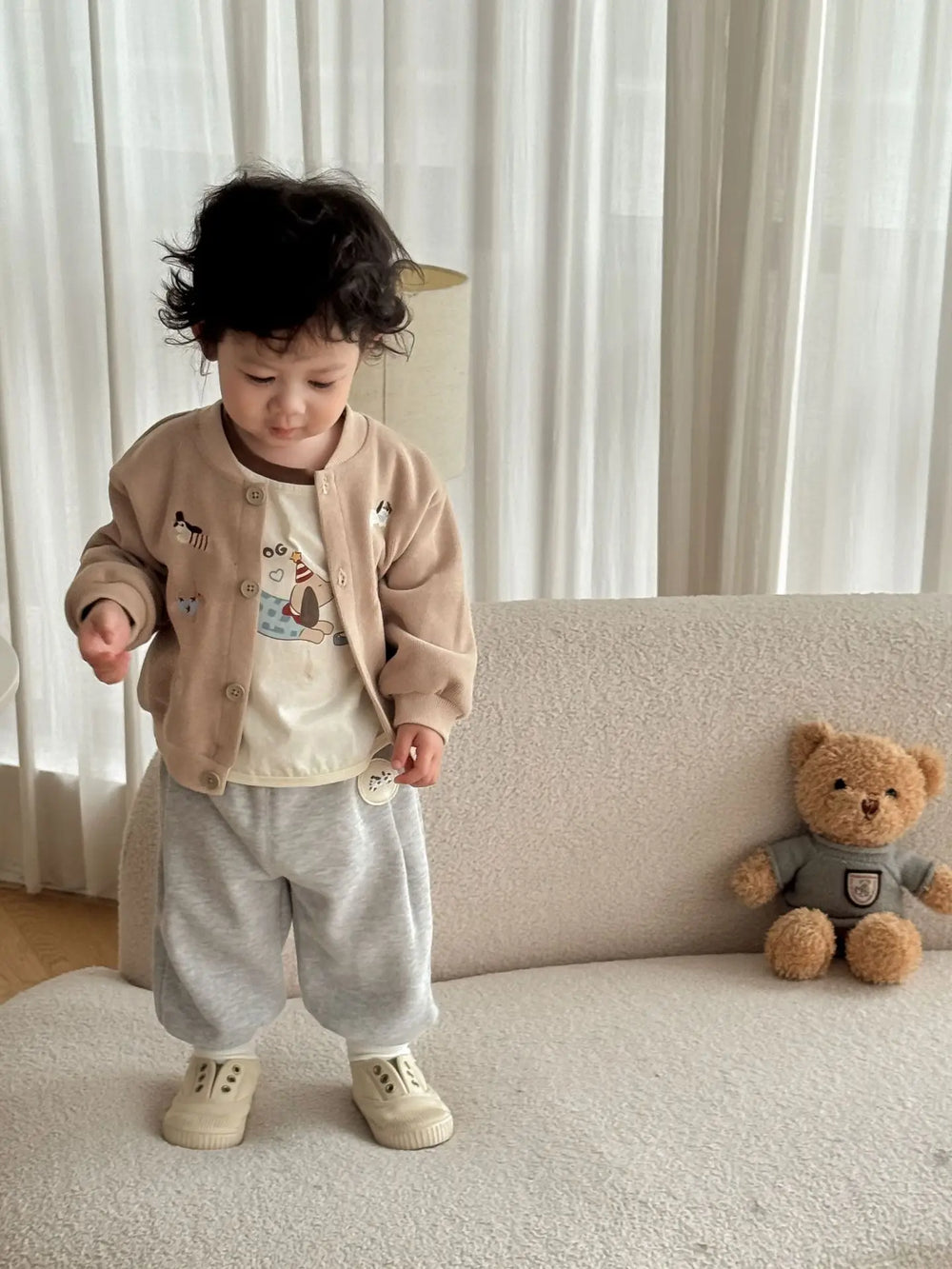 Baby & toddler baseball jacket – dog embroidery, button fastening | autumn