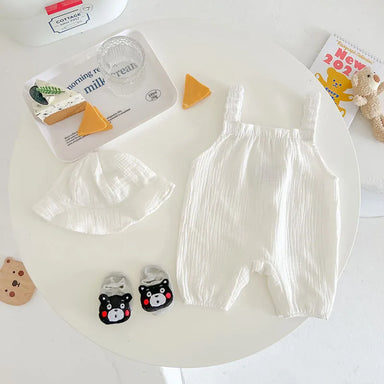 Baby summer set with sun hat – breathable bodysuit with bear print | For babies 3–24 months