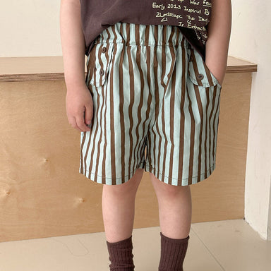 Summer outfit set with striped shorts and T-shirt – soft cotton, elastic waistband | unisex kids